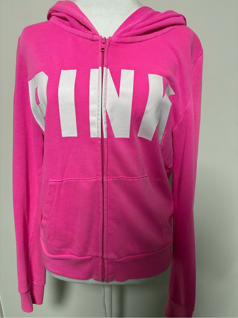 PINK Victoria's Secret Bright Pink Full-Zip Hoodie with White Logo